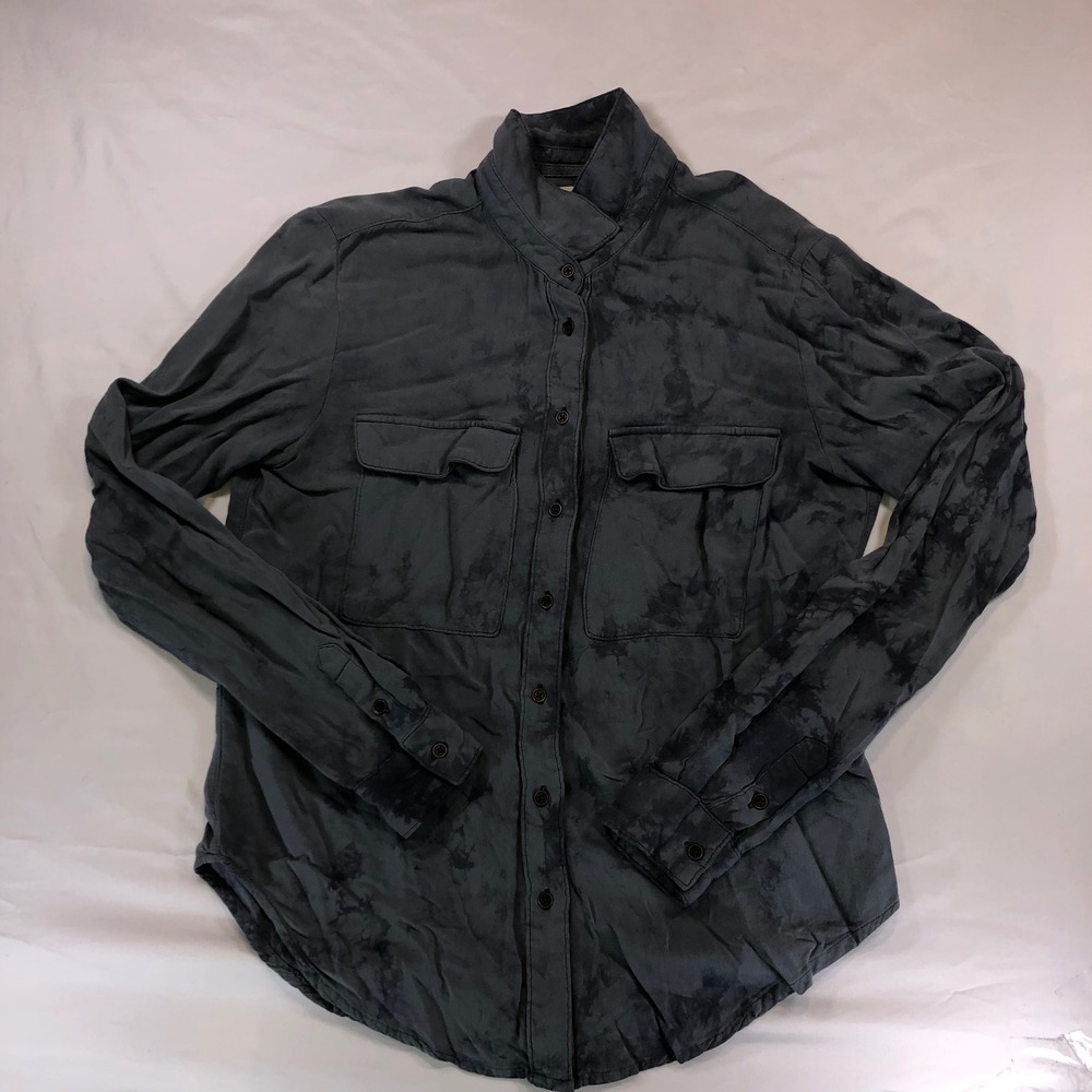 H&M L.O.G.G. Grey Tie Dye Viscose Mandarin Collar Button Down Shirt Size 8